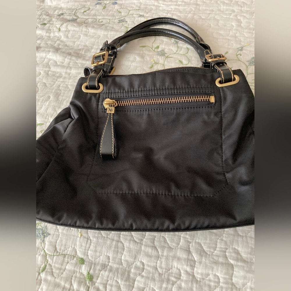 Black nylon Max New York handbag - plenty of zipped compartments.